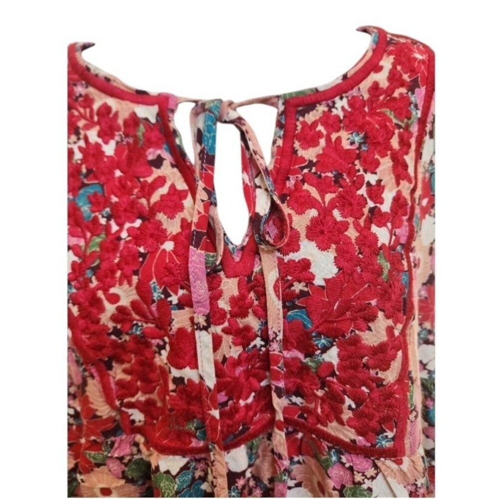 Savanna Jane Embroidered Floral Size 2X Long Sleeve Neck Tie Flowy Boho - Picture 2 of 9
